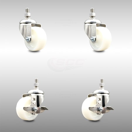 Service Caster 3 Inch 316SS Nylon Wheel Swivel 10mm Threaded Stem Caster Brakes SCC, 2PK SCC-SS316TS20S314-NYS-M1015-2-TLB-2